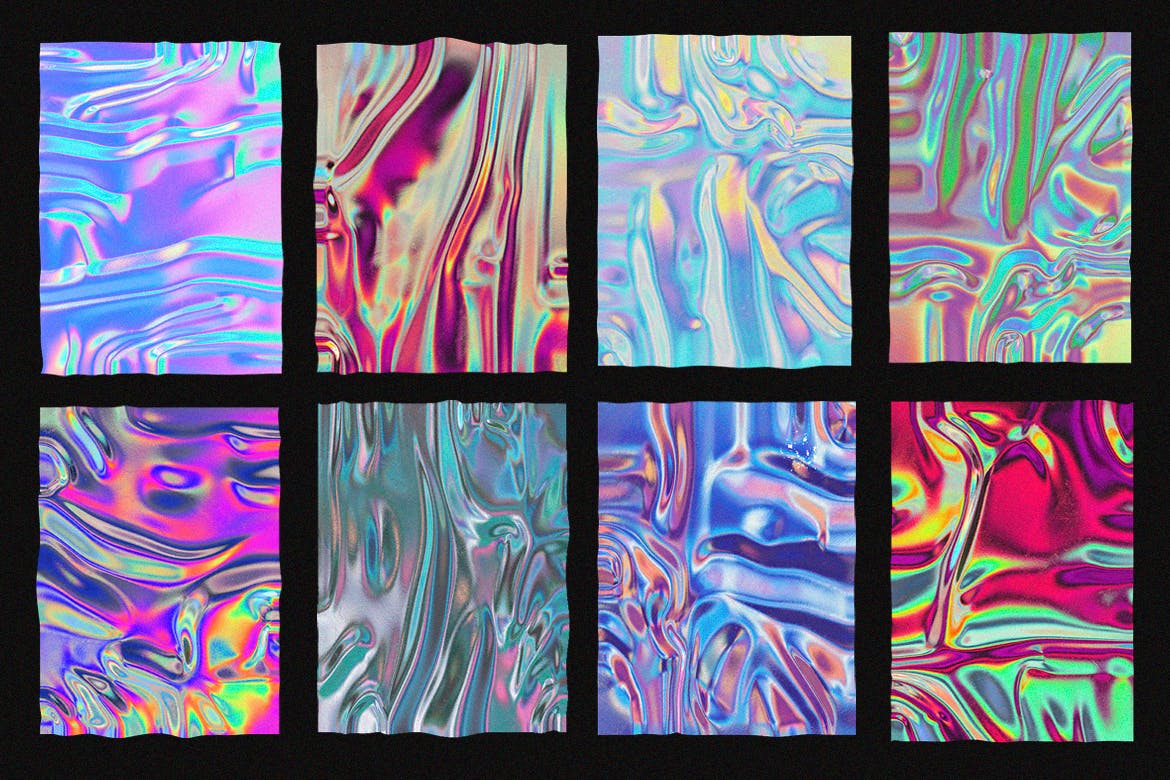 30种彩色全息塑料箔纸纹理纹理叠层背景PSD样机模板 Holographic foil mock-up template设计素材模板