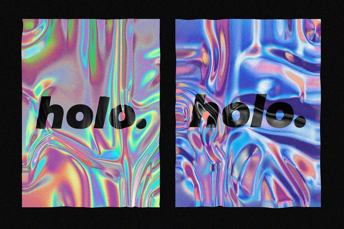 30种彩色全息塑料箔纸纹理纹理叠层背景PSD样机模板 Holographic foil mock-up template设计素材模板