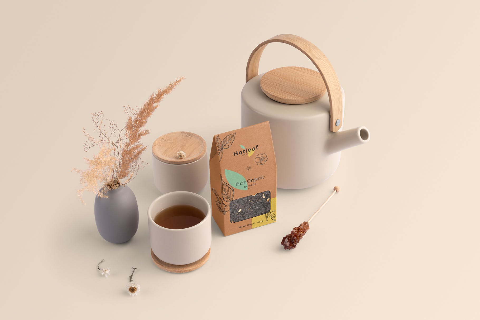 茶叶品牌VI视觉设计效果图样机模板 Hotleaf – Teahouse Branding Mockups 设计素材模板