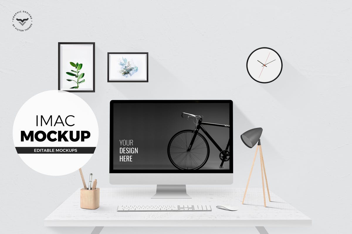iMac办公桌面场景样机 iMac mockups with Table设计素材模板