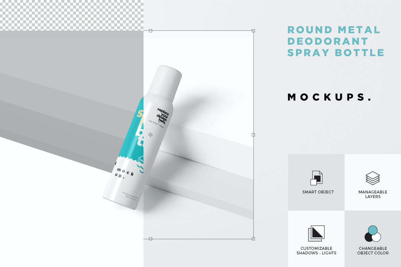 金属材质除臭喷雾瓶包装设计样机 Metal Deodorant Spray Bottle Mockups设计素材模板