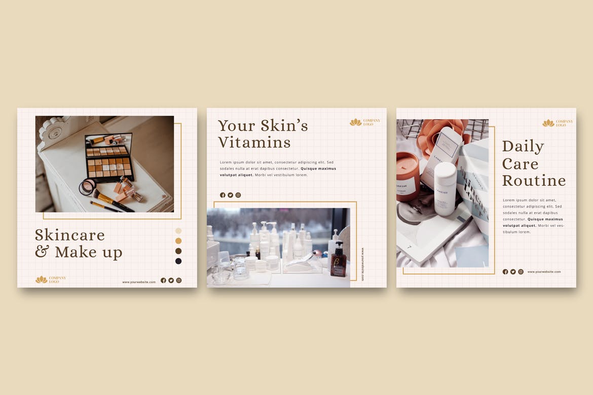 护肤化妆品社交推广Instagram设计模板 Skin Care Instagram Post Template设计素材模板