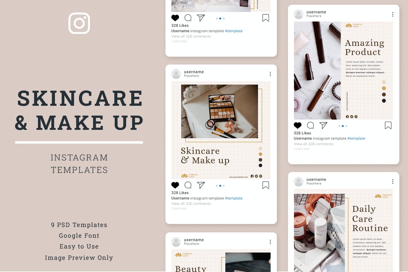护肤化妆品社交推广Instagram设计模板 Skin Care Instagram Post Template设计素材模板