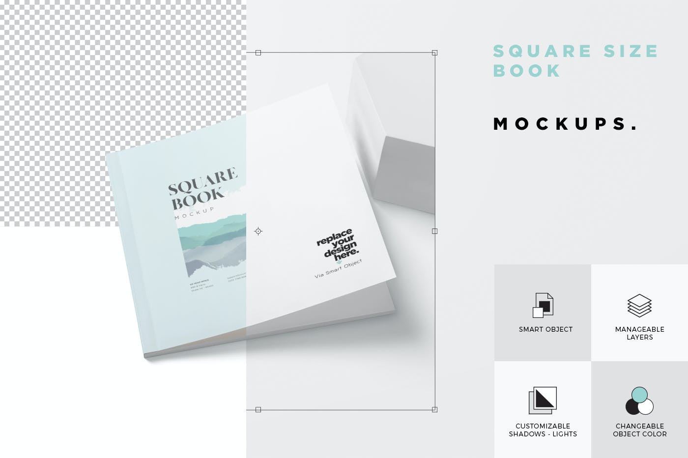正方形书本/杂志排版效果图样机 Open & Close Square Size Book Mockups设计素材模板