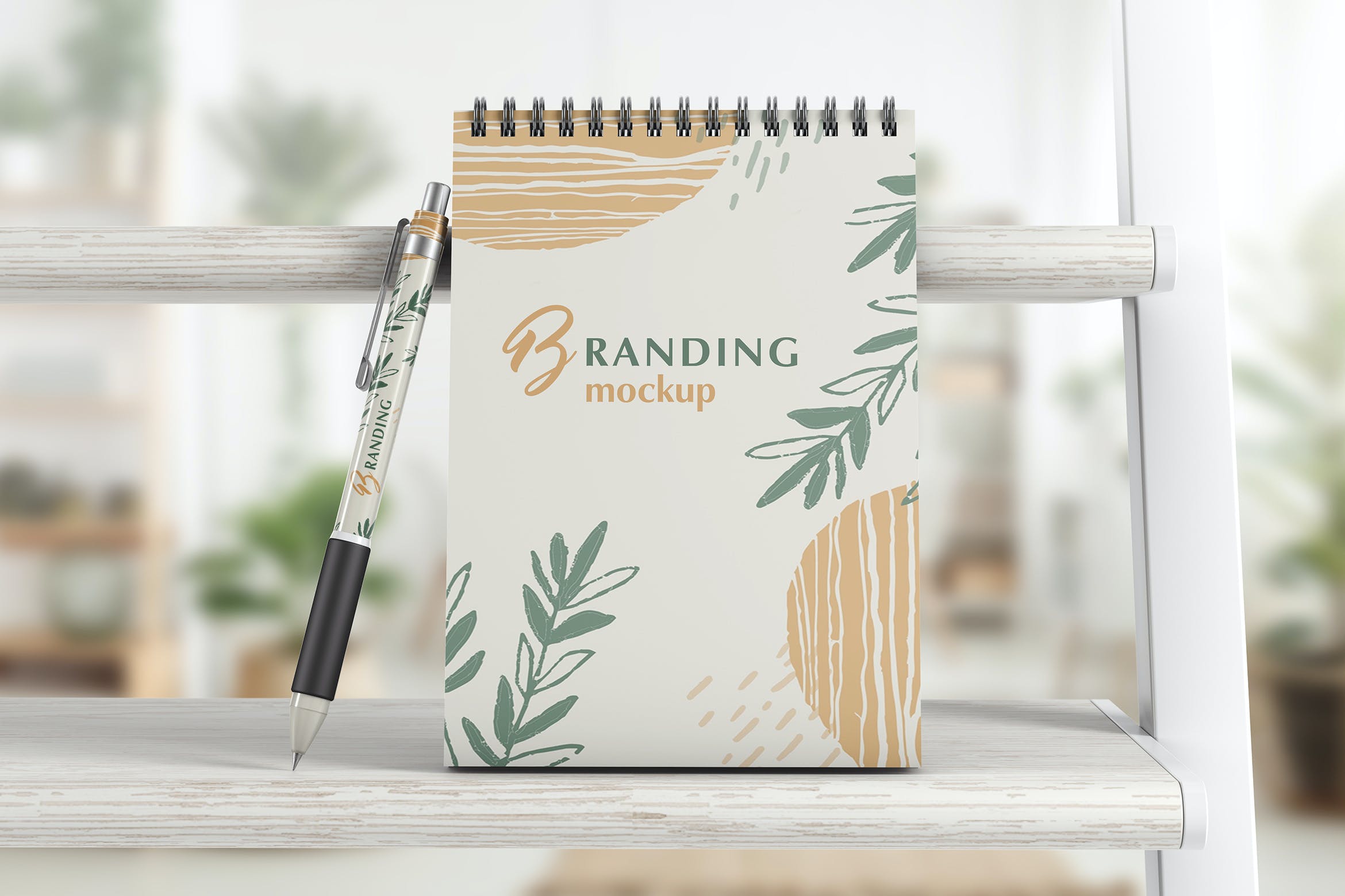 笔记本与笔品牌样机模板 Notebook With Pen Branding Mockup设计素材模板