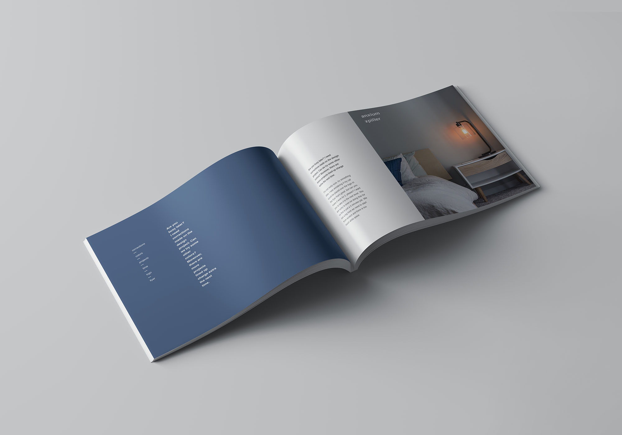 企业画册/产品手册封面&内页排版设计展示样机 A4 Landscape Perfect Binding Brochure Mockup设计素材模板