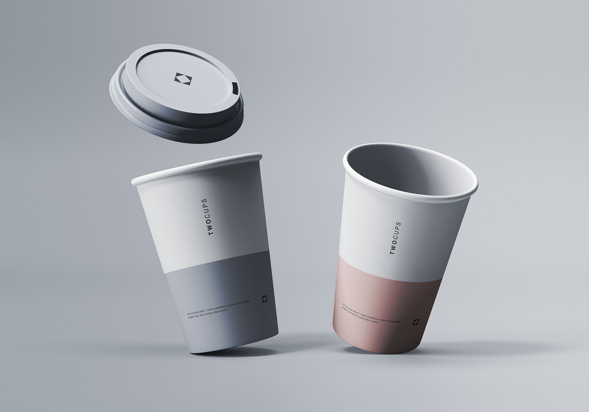 一次性咖啡纸杯设计样机模板 Two Disposable Coffee Cups Mockup设计素材模板
