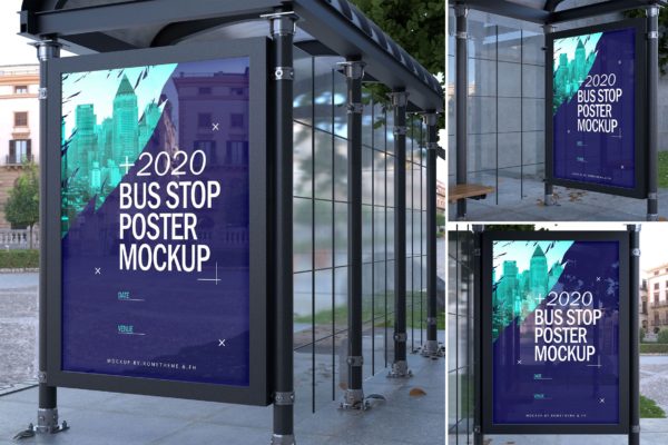 公交站牌橱窗海报张贴效果图样机贴图 Bus Stop Poster – Mockups FH