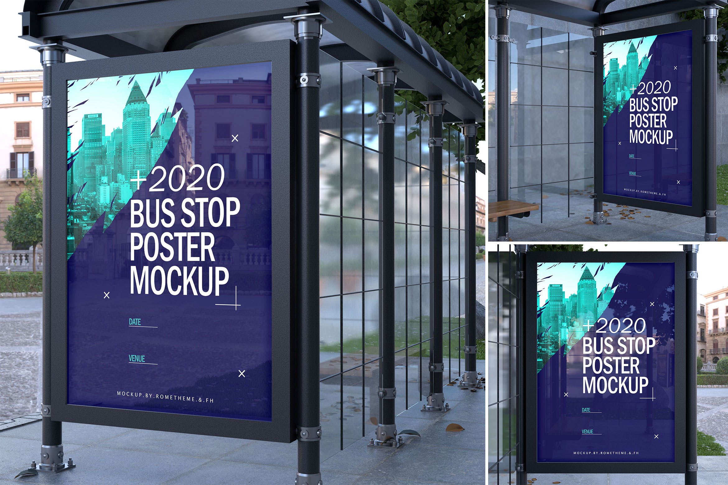 公交站牌橱窗海报张贴效果图样机贴图 Bus Stop Poster – Mockups FH设计素材模板