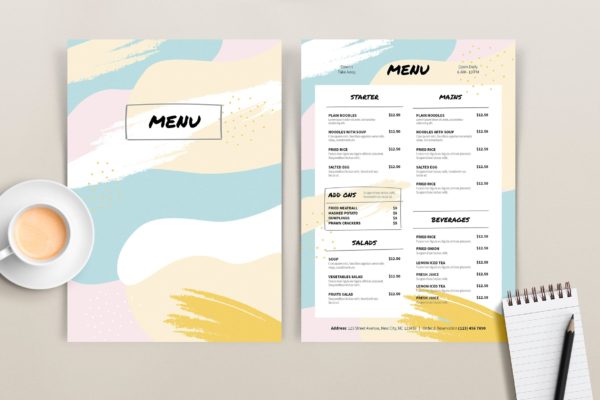 西餐厅菜单设计模板 Colored Menu Template