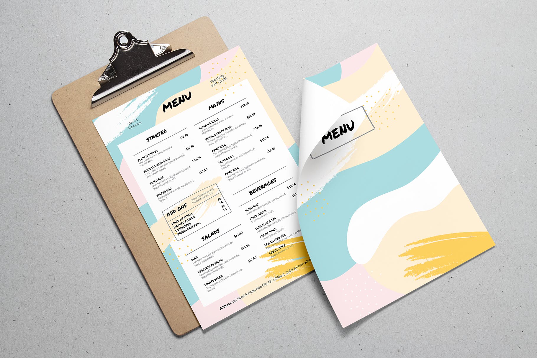 西餐厅菜单设计模板 Colored Menu Template设计素材模板