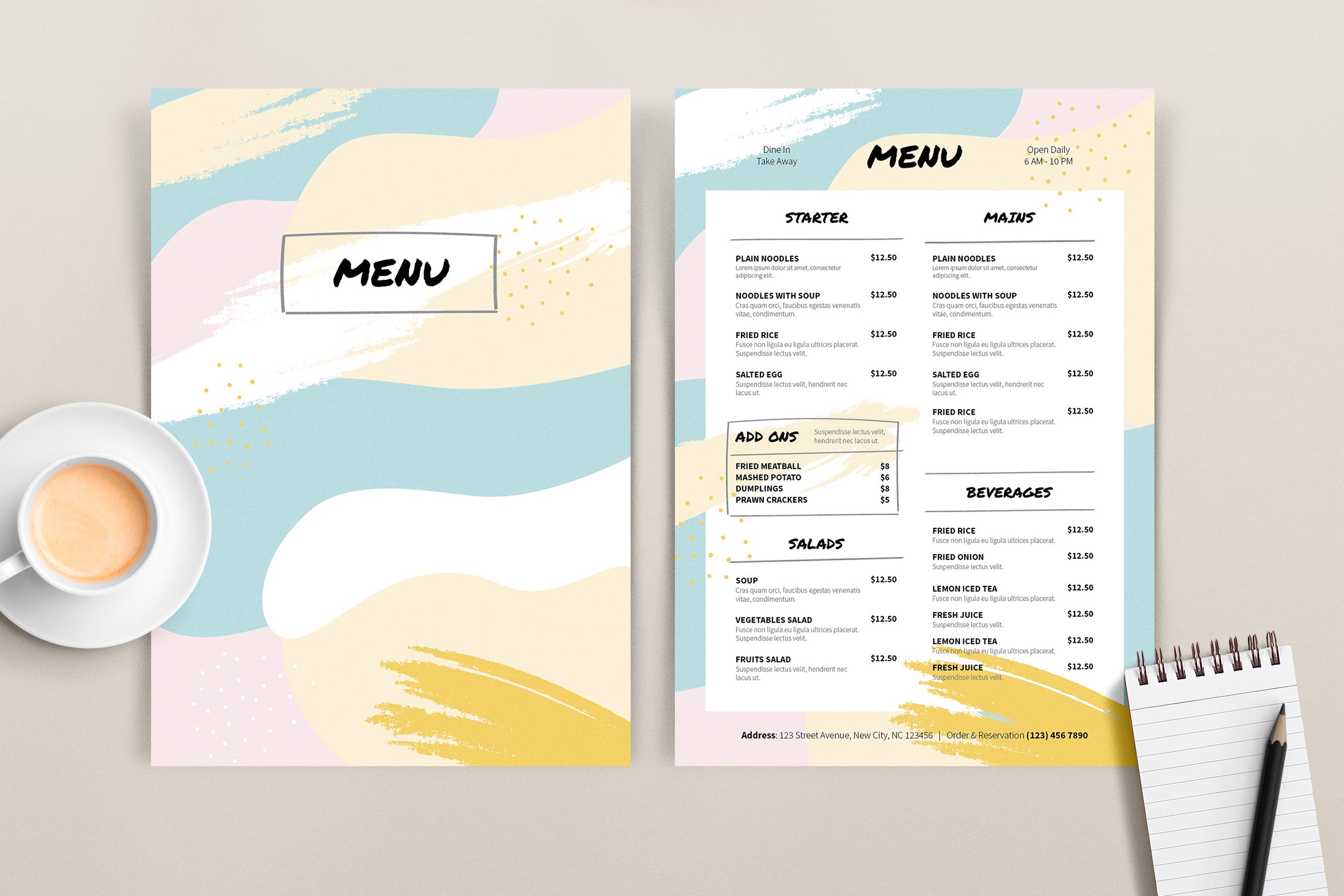 西餐厅菜单设计模板 Colored Menu Template设计素材模板
