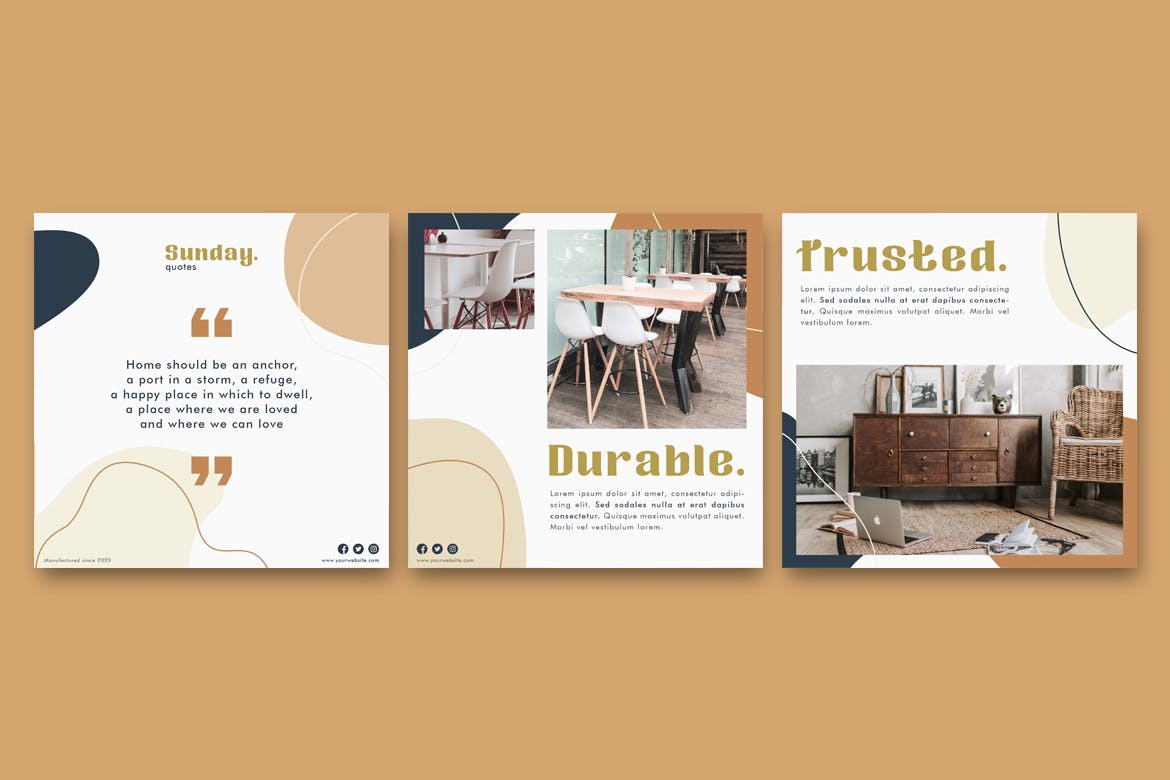 木制 家具 促销 广告Instagram帖子社交贴图 Wood Furniture Instagram Post Template设计素材模板
