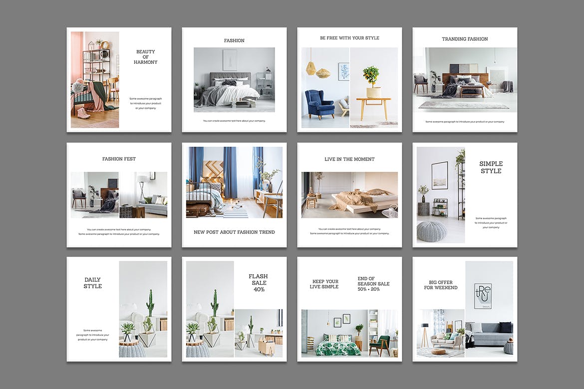 八十一种款 室内 家具 产品 促销Instagram帖子社交素材 81 Light Instagram Post设计素材模板