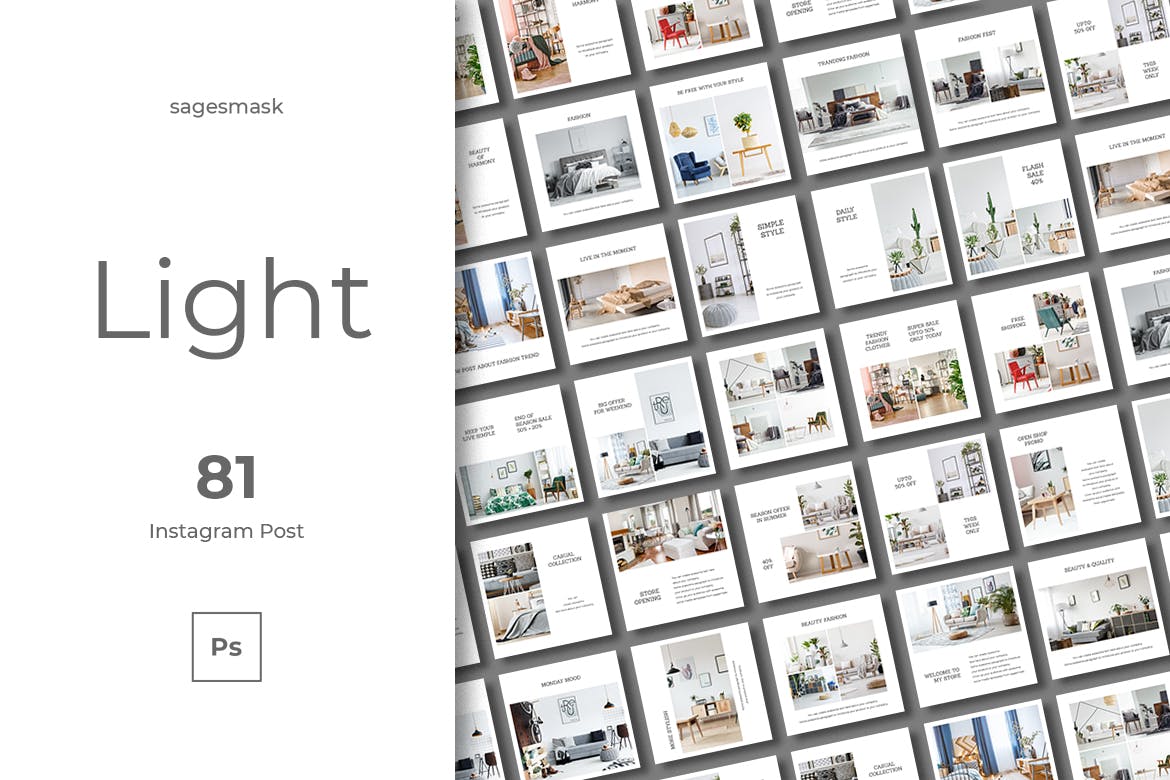 八十一种款 室内 家具 产品 促销Instagram帖子社交素材 81 Light Instagram Post设计素材模板