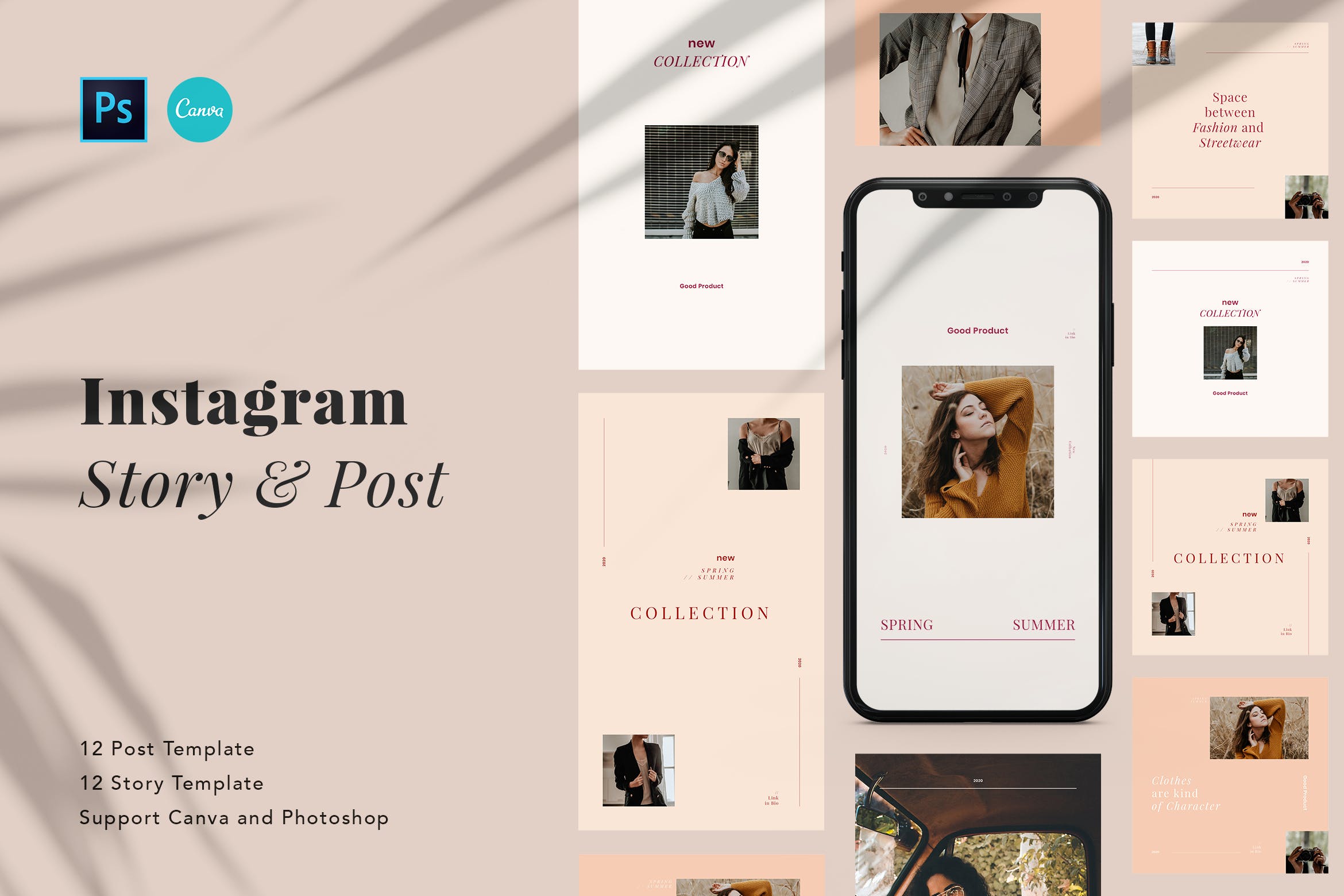 极简 时尚 主义Instagram帖子品牌故事社交素材 Minimalist Fashion Instagram Post & Story Canva设计素材模板