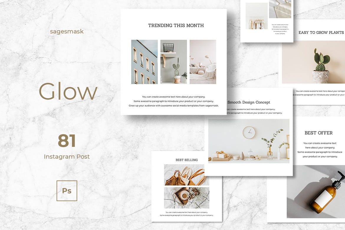 八十款 室内 家居 装饰Instagram社交素材 81 Glow Instagram Post设计素材模板