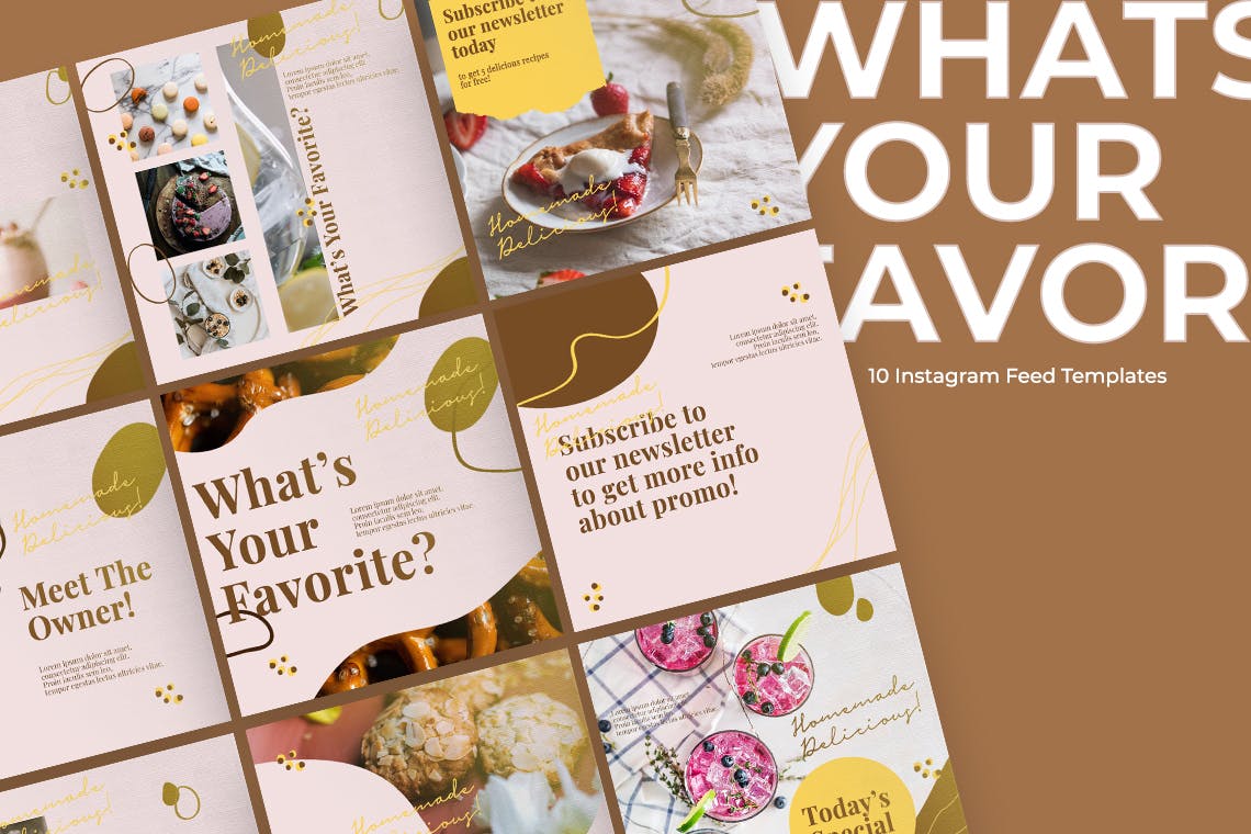 美食 甜点 Instagram帖子 社交 贴图 设计模板 Food Instagram Post设计素材模板