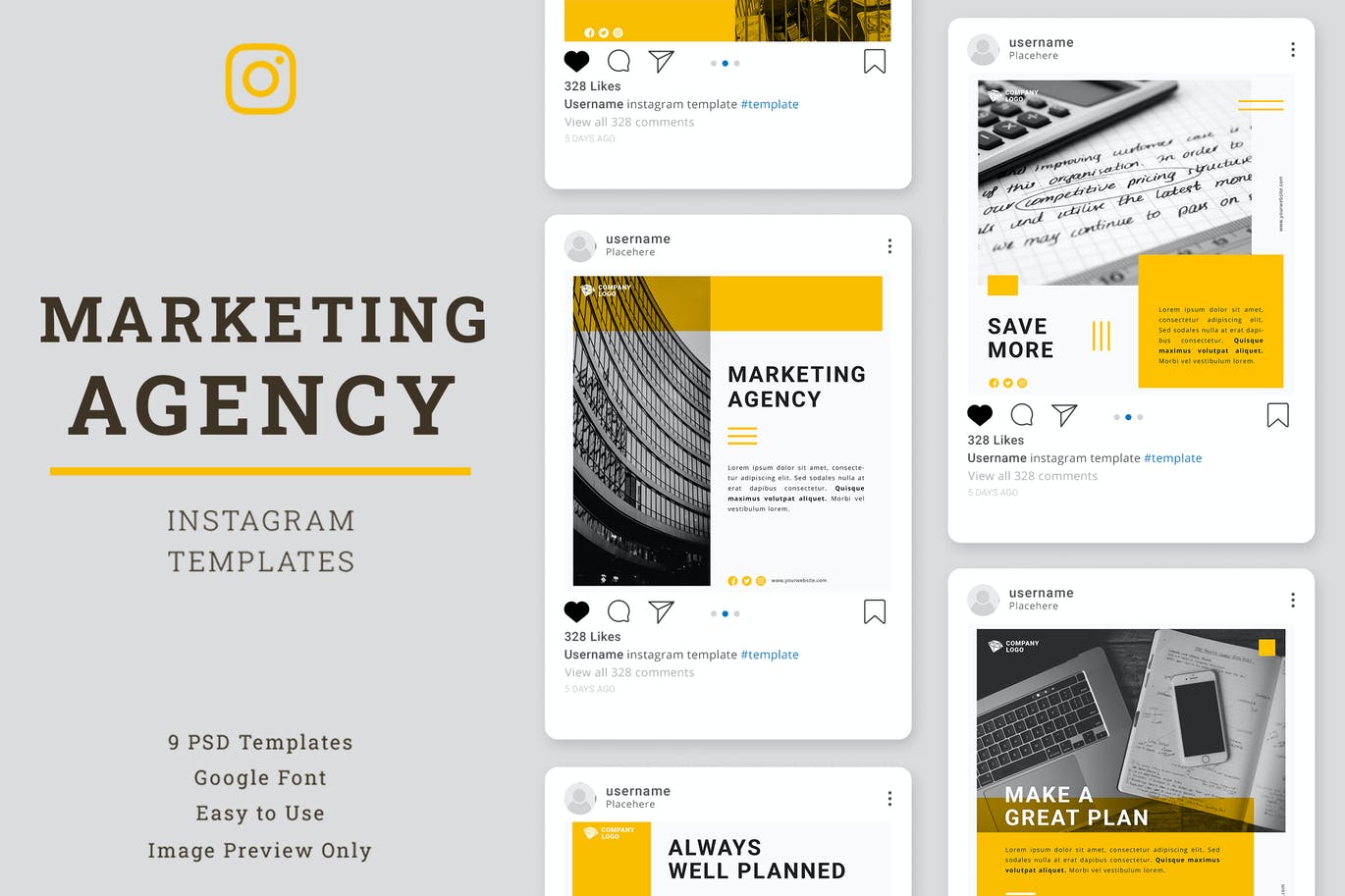 营销推广 机构 社交 媒体Instagram帖子设计模板 Marketing Agency Instagram Post template设计素材模板