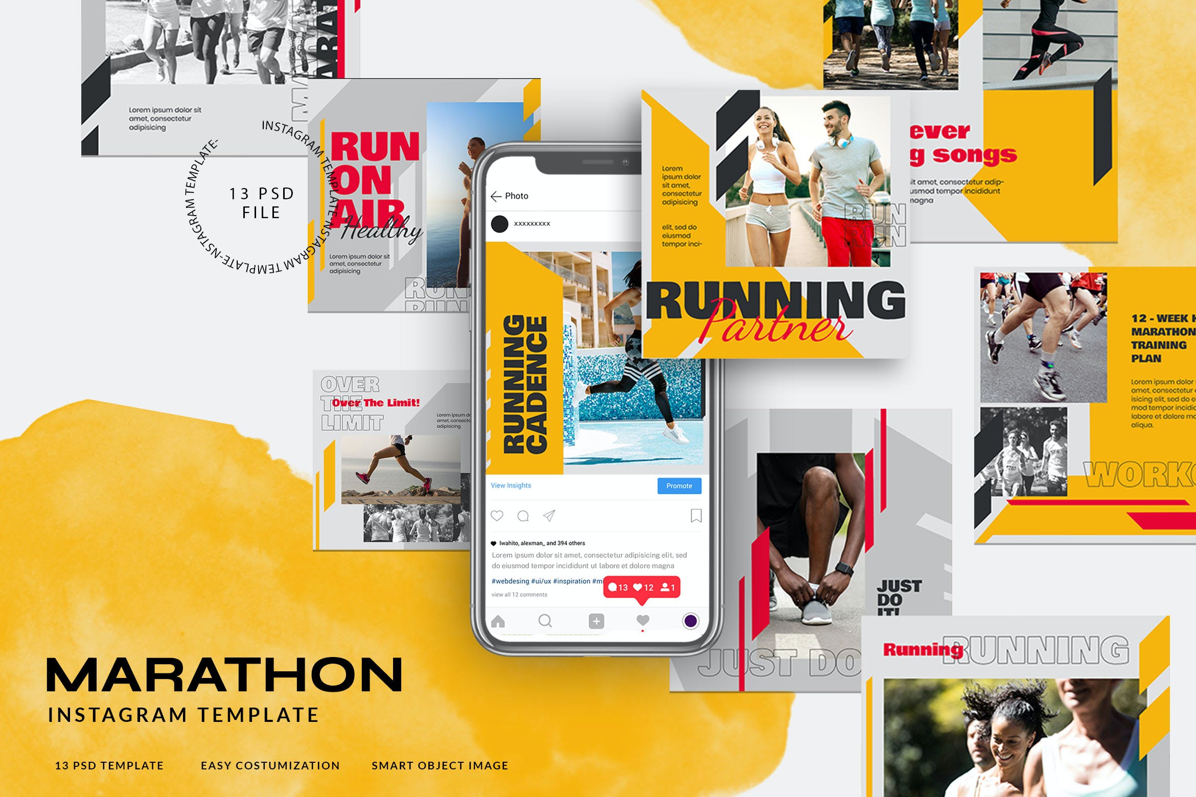 跑步 马拉松 运动Instagram故事社交贴图素材 Sport Instagram Stories for Marathon or Running设计素材模板