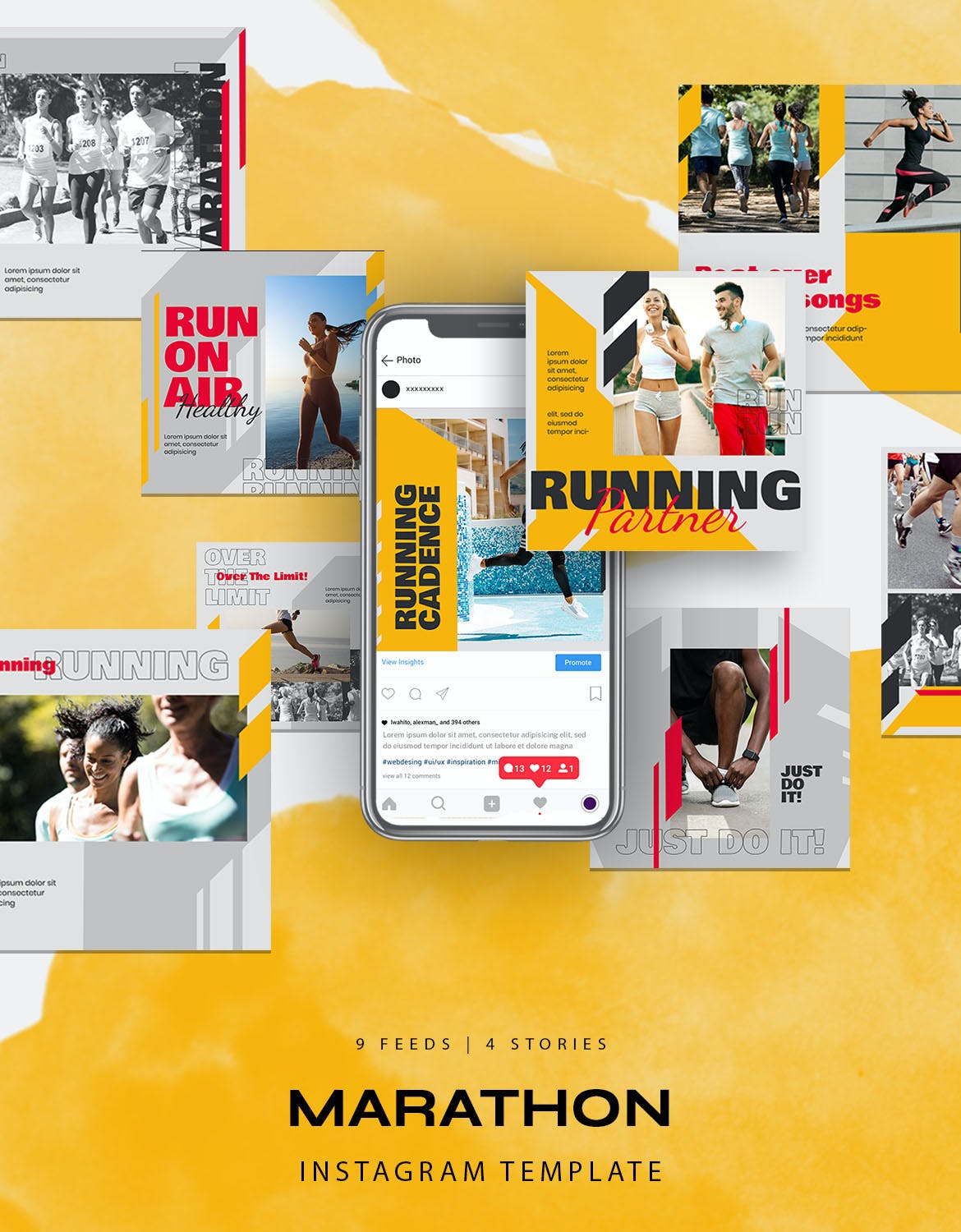 跑步 马拉松 运动Instagram故事社交贴图素材 Sport Instagram Stories for Marathon or Running设计素材模板
