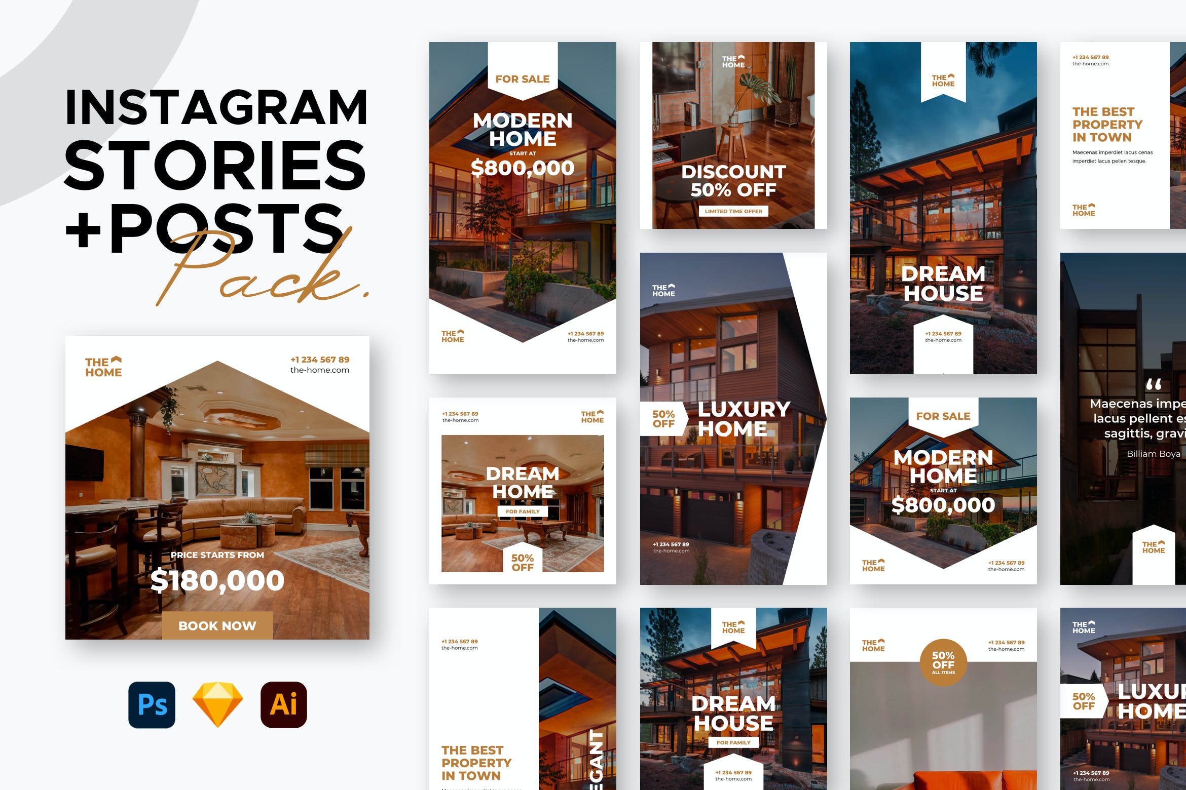房地产 销售 广告 促销 活动 Instagram故事&帖子社交素材 Instagram Stories + Posts设计素材模板
