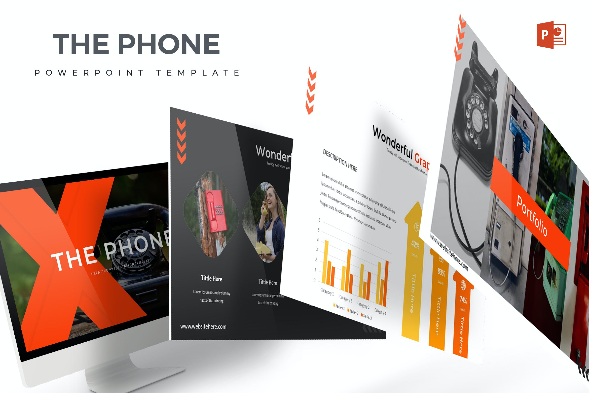 橙色标志PowerPoint演示模板 The Phone – Powerpoint Template设计素材模板