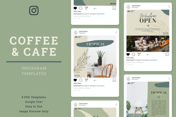 咖啡 咖啡厅故事Instagram帖子社交媒体贴图设计模板 Coffe and Cafe Instagram Post Tem