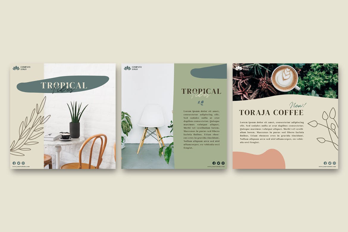 咖啡 咖啡厅故事Instagram帖子社交媒体贴图设计模板 Coffe and Cafe Instagram Post Template设计素材模板