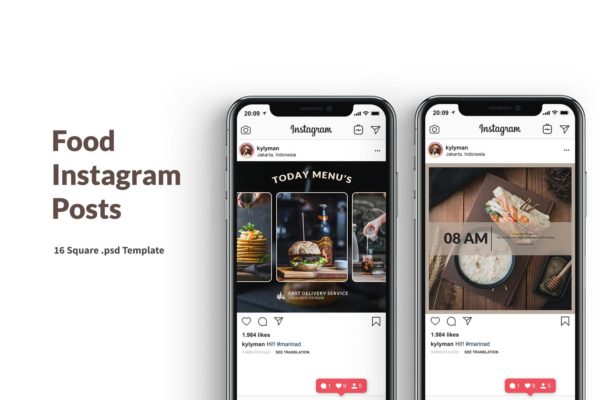 汉堡西餐厅食品大促销Instagram帖子设计模板 Food Instagram Posts Template