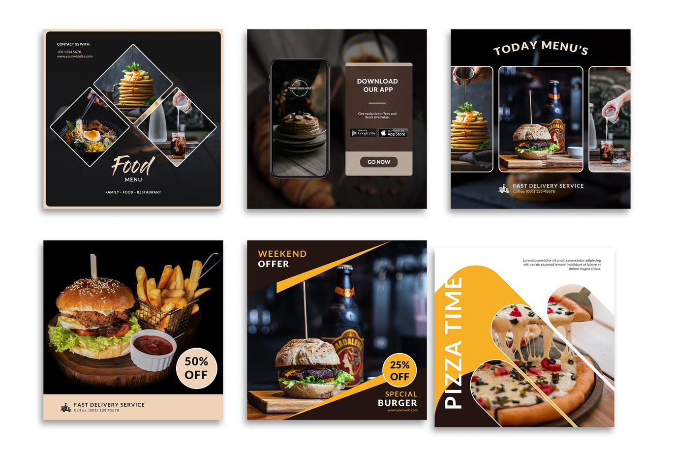 汉堡西餐厅食品大促销Instagram帖子设计模板 Food Instagram Posts Template设计素材模板