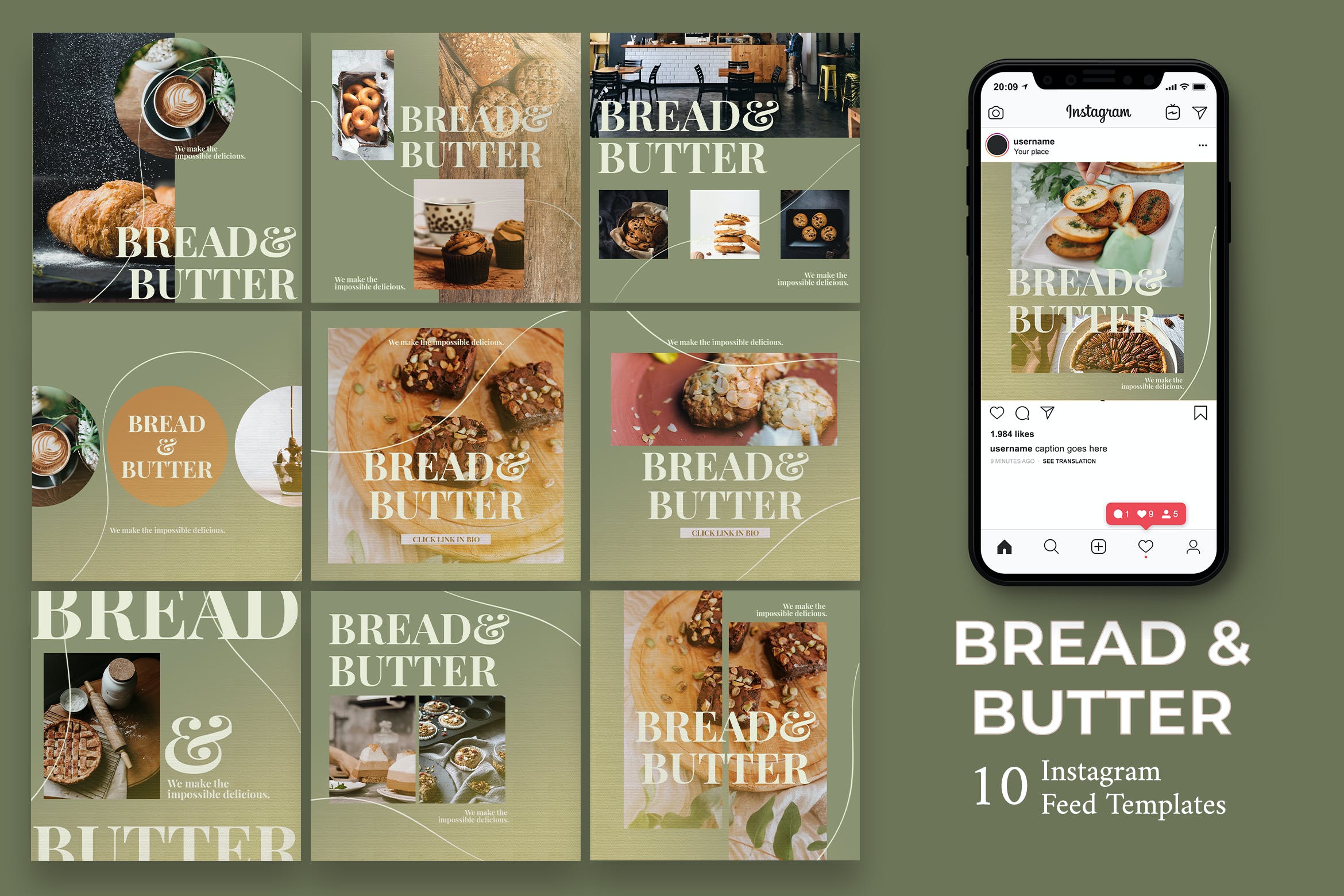 面包 黄油 甜点特色小吃Instagram帖子社交贴图模板 Bread And Butter – Food Instagram Post设计素材模板