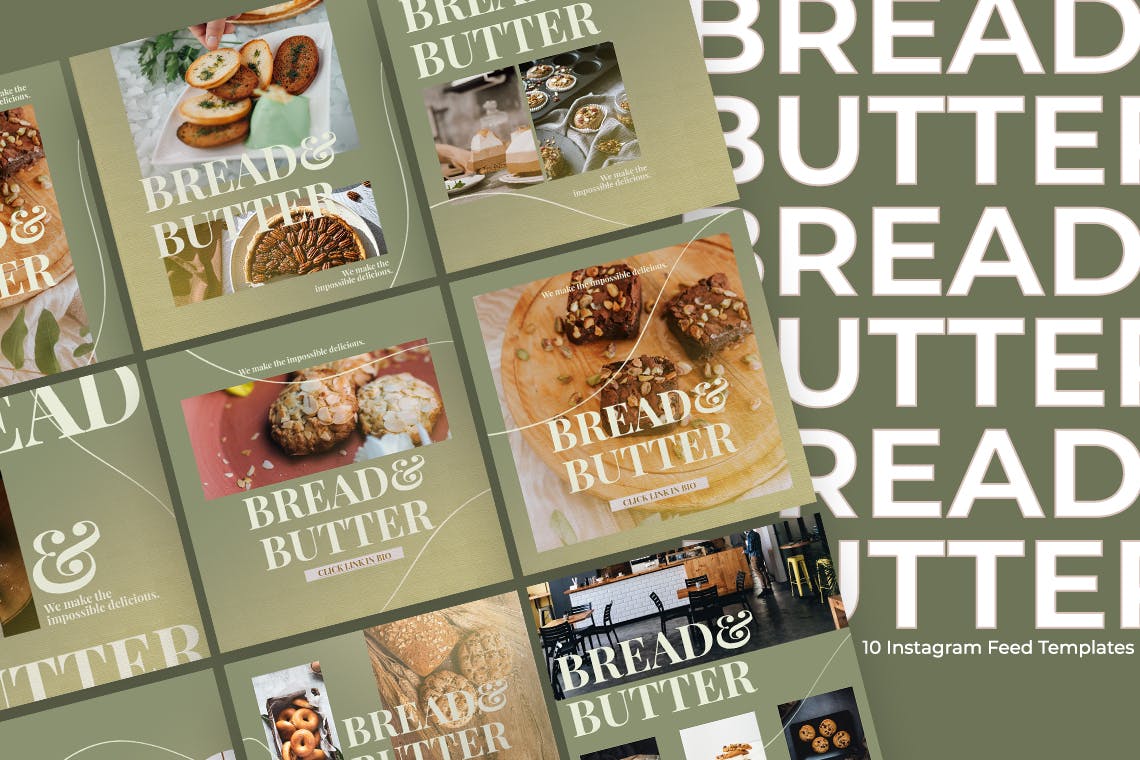 面包 黄油 甜点特色小吃Instagram帖子社交贴图模板 Bread And Butter – Food Instagram Post设计素材模板