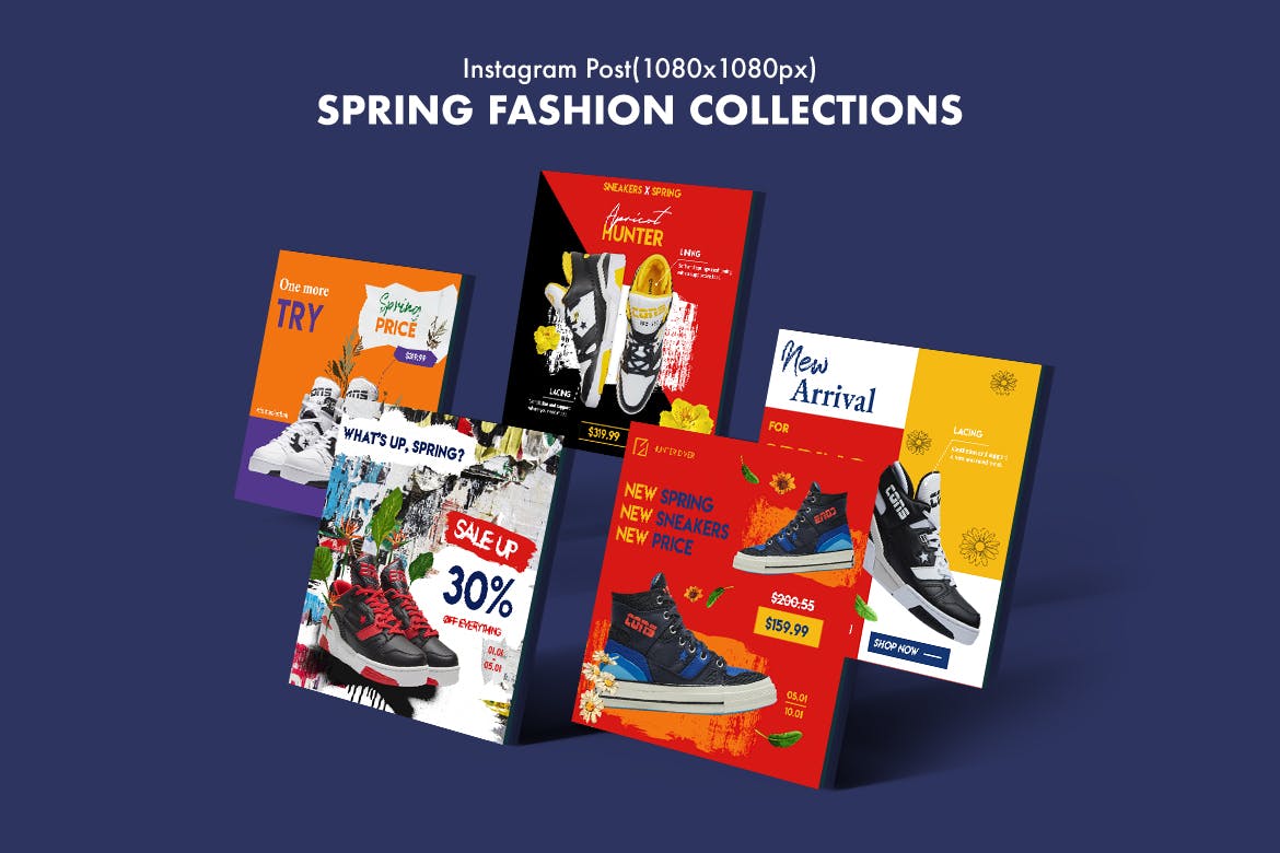 春季休闲鞋系列广告促销Instagram帖子模板 Spring Collections Instagram Posts设计素材模板
