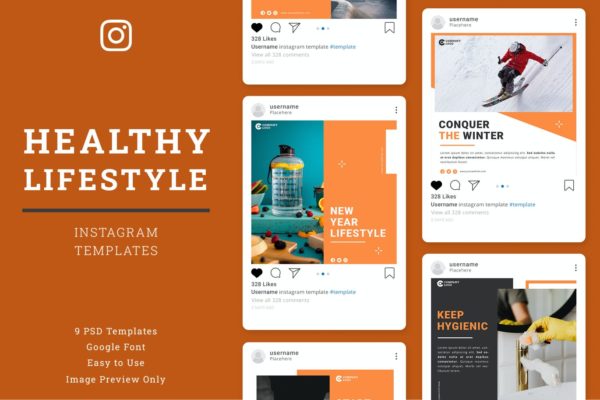 健康生活方式社交媒体推广Instagram帖子模板 Healthy Lifestyle Instagram Post Template