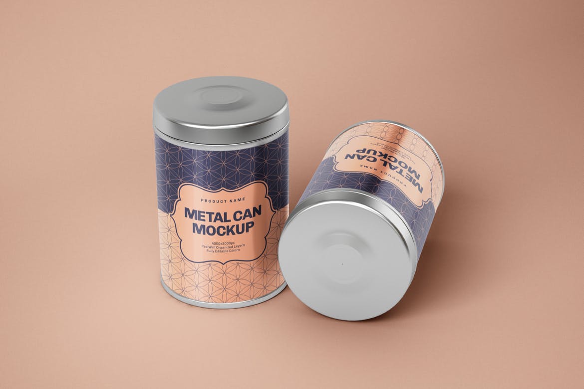 圆形锡盒包装设计样机模板 Glossy Round Tin Box Mockup设计素材模板