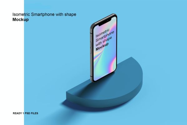 手机屏幕设计预览样机 Isometric Phone with shape Mockup