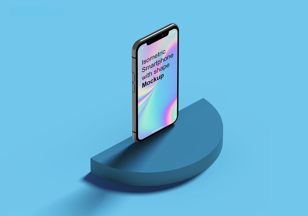 手机屏幕设计预览样机 Isometric Phone with shape Mockup设计素材模板