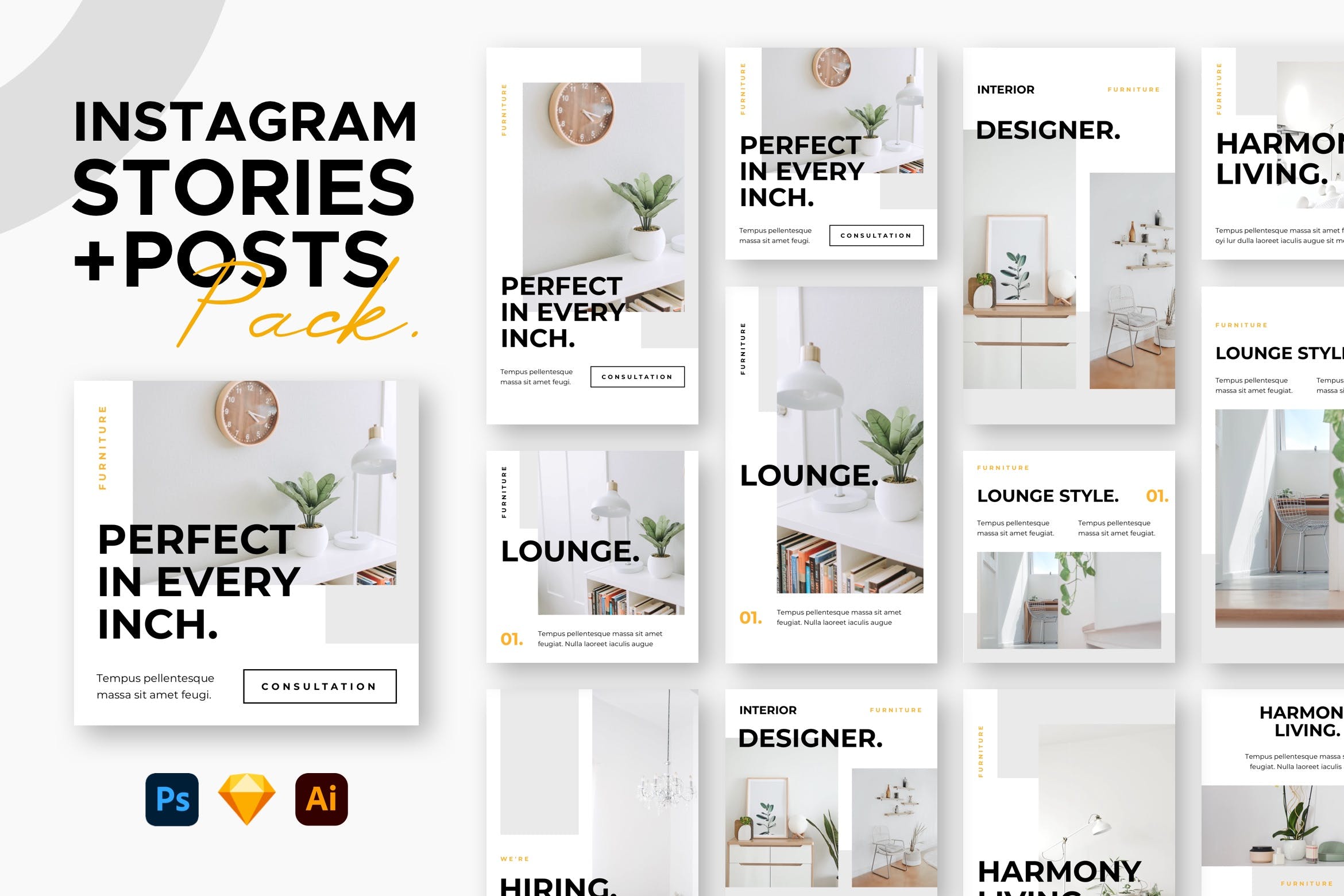 北欧简约风格室内装饰Instagram帖子&故事社交素材 Instagram Stories + Posts设计素材模板