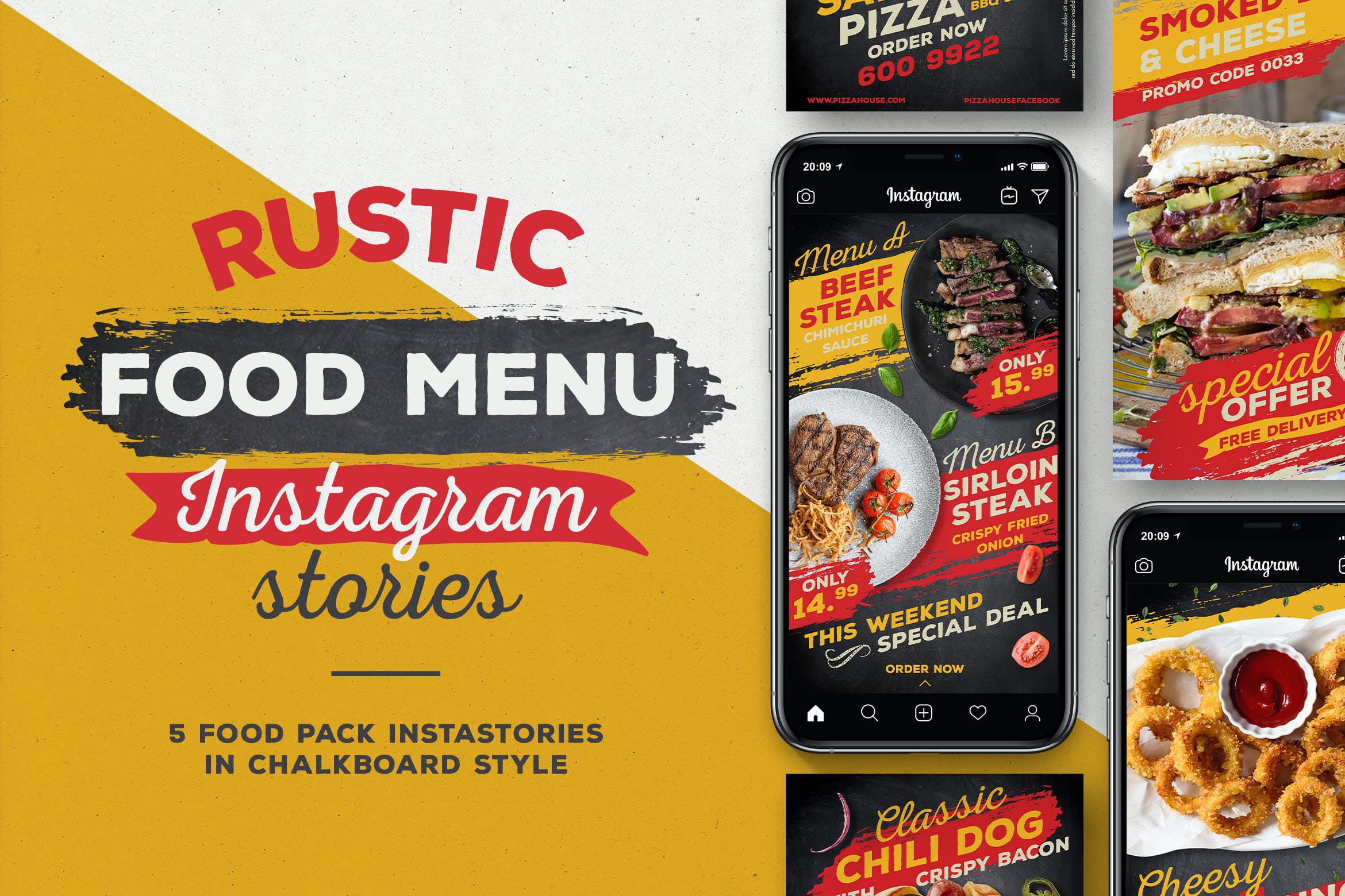 西式快餐美食食品菜单Instagram故事社交素材 Rustic Food Menu Instagram Stories设计素材模板
