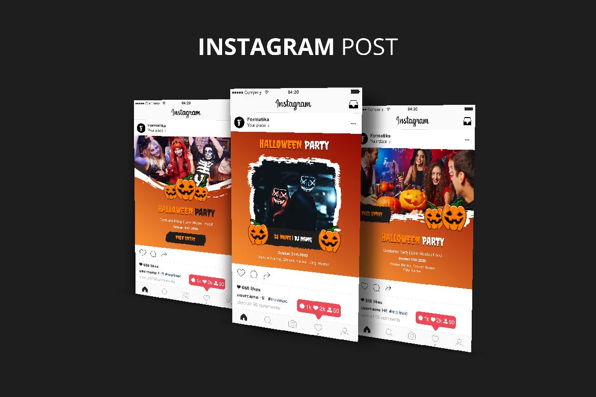 万圣节派对活动社交媒体推广Instagram帖子Banner设计模板 Halloween Instagram Post Banner设计素材模板