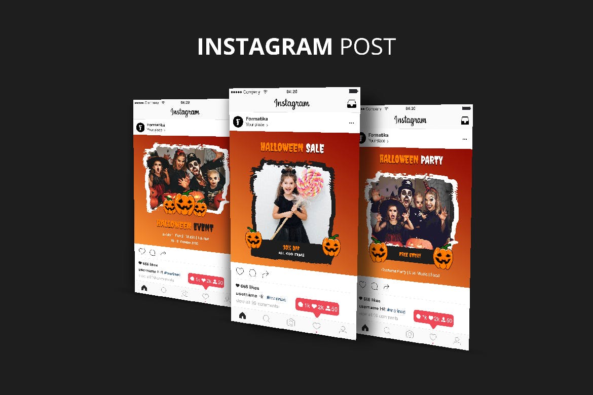 万圣节派对活动社交媒体推广Instagram帖子Banner设计模板 Halloween Instagram Post Banner设计素材模板