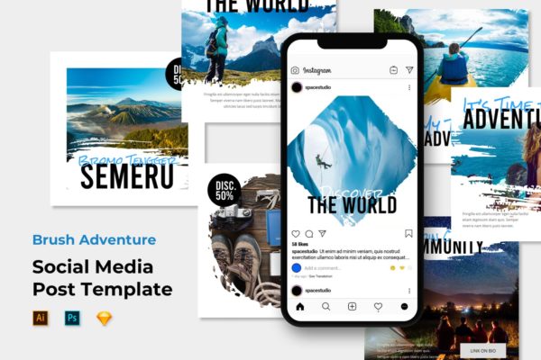 旅行探险主题Instagram帖子社交媒体信息流贴图设计模板 Brush Adventure – Instagra
