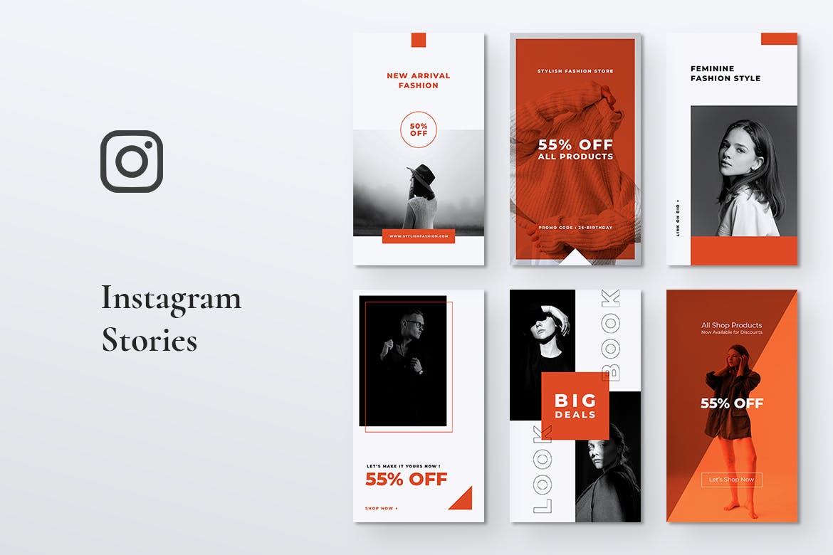 黑白配色冷色调Instagram故事贴图社交媒体模板 STYLISH Fashion Instagram Stories设计素材模板