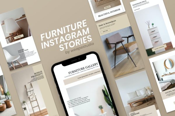 家具商城社交媒体Instagram故事定制贴图模板 Furniture Shop Instagram Stories