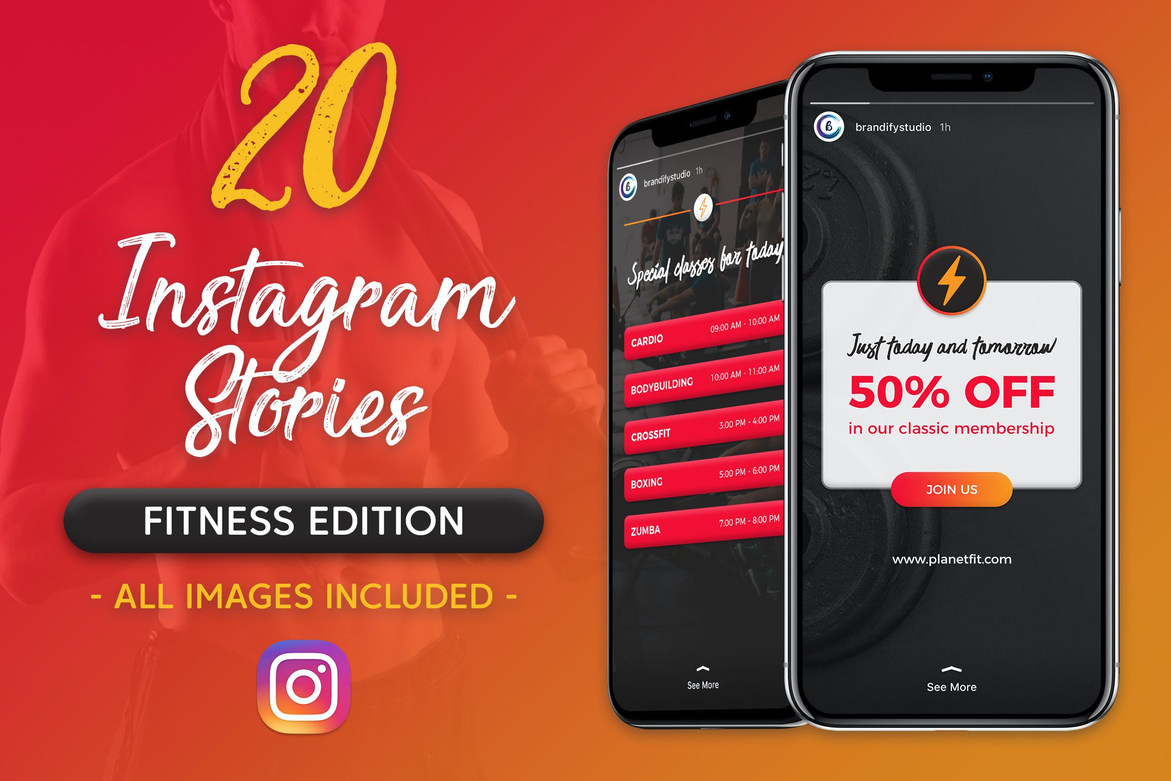 二十个健身俱乐部社交媒体宣传Instagram故事设计模板 Instagram Stories设计素材模板