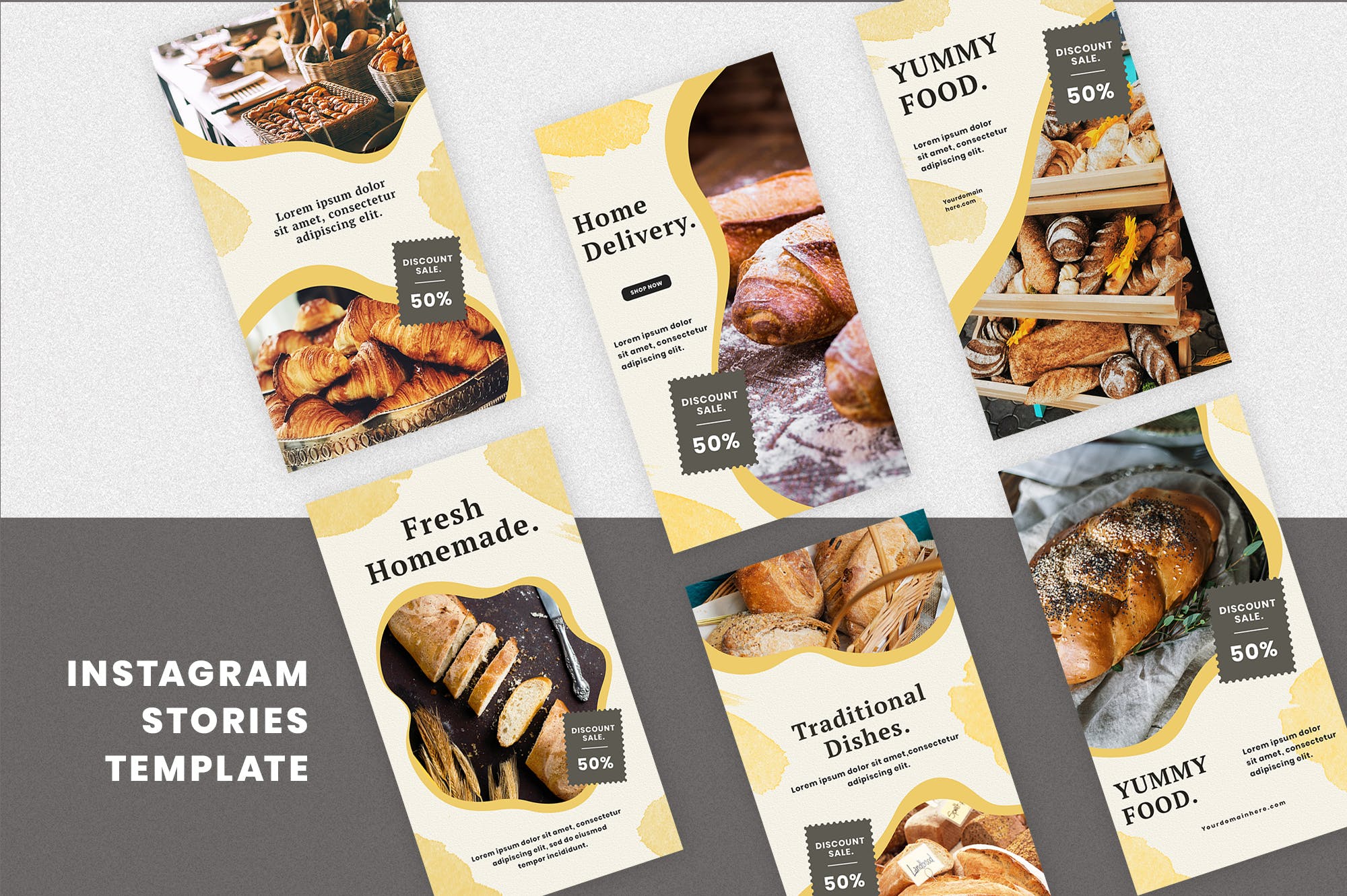 极简面包坊社交媒体Instagram定制故事贴图模板 Form of bread Instagram Stories Template设计素材模板
