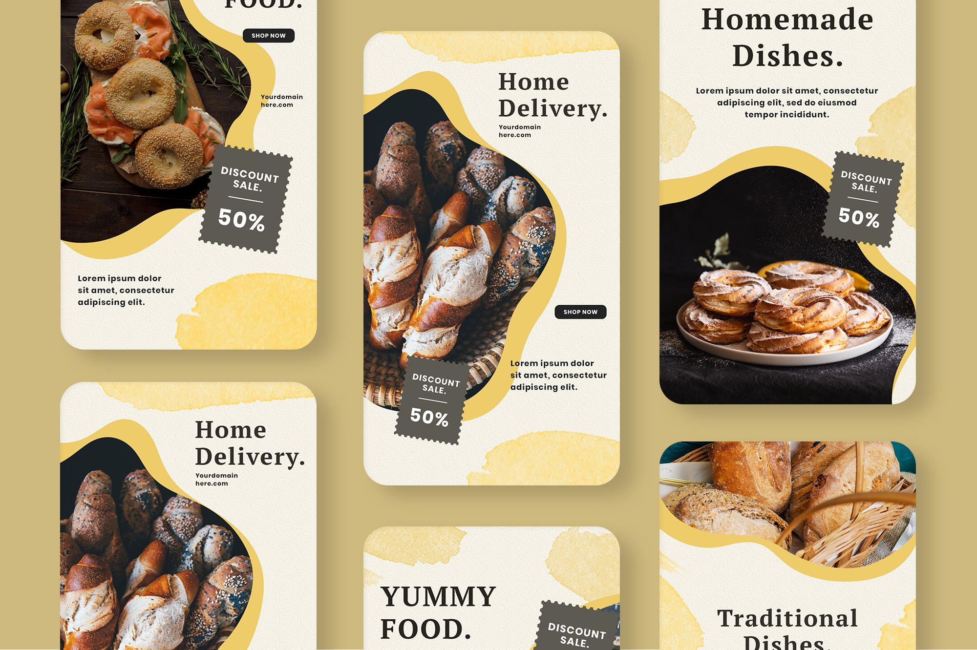 极简面包坊社交媒体Instagram定制故事贴图模板 Form of bread Instagram Stories Template设计素材模板