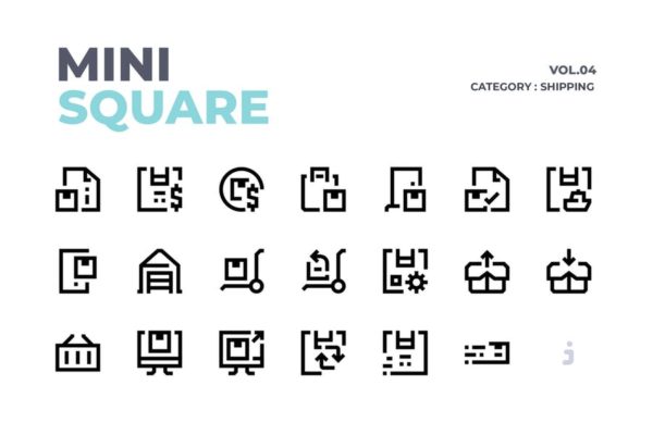 60枚快递包裹运输矢量图标 Mini square – 60 Shipping Icons