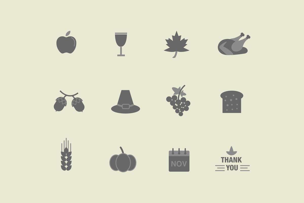 感恩节西方节日元素矢量图标 12 Thanksgiving Icons设计素材模板